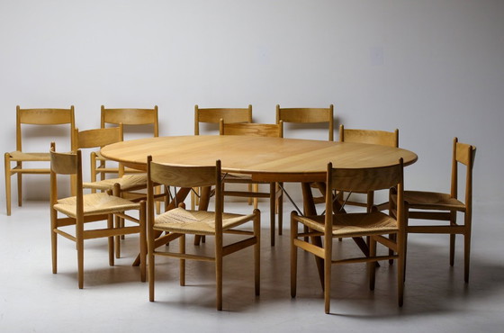 Image 1 of HANS J. WEGNER PP75 DINING TABLE IN OAK WITH ELEVEN OAK CH36 DINING CHAIRS