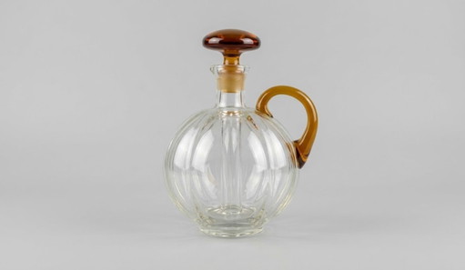 Preciosa Jarra de Cristal Art Déco / Mid-Century – Cristal Transparente y Ámbar