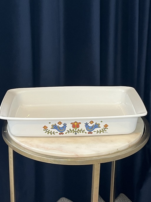 Praktische Vintage-Pyroflam/Corning-Ware-Ofenschale mit dem Motiv „Dutch Blue“ (Blauer Vogel).