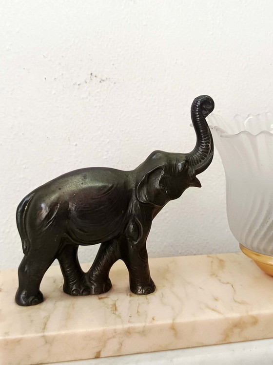 Art Deco nachtlampje met bronzen en marmeren olifanten – Tafellampen (photo 3 of 8)