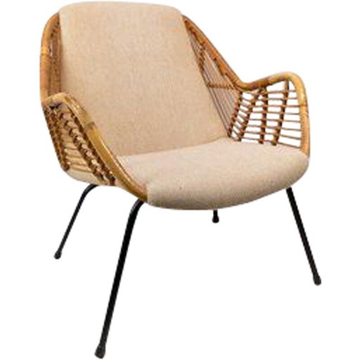 Poltrona danese rivestita in tessuto leggero in legno anni '50