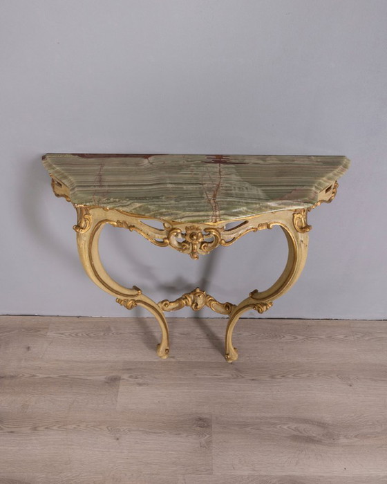 Image 1 of BAROQUE STYLE WALL CONSOLE IN GILDED WOOD AND ONYX, EARLY 20TH CENTURY