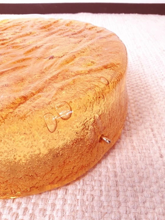 Image 1 of Suspension ronde en verre de RZB Leuchten, lampe de plafond vintage en verre avec relief.