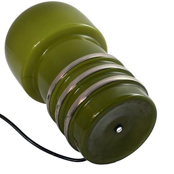 Image 1 of Vintage Scandinavian - Mouth blown glass lamp with chrome detailing - Forrest green and white inside - Two in stock! - Rare and 