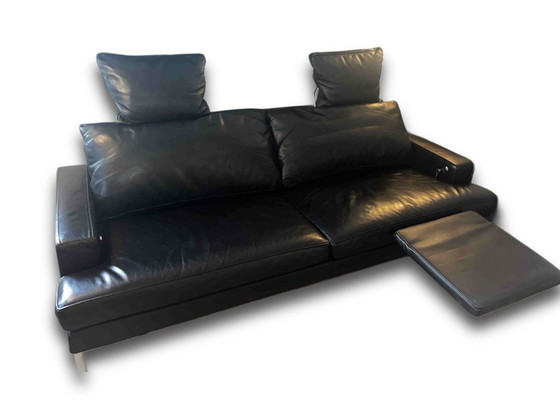 Image 1 of Divano di design FSM Clarus in pelle nera con schienale e poggiapiedi regolabili