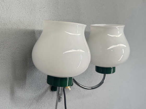 Image 1 of Applique murale vintage avec double abat-jour en verre - pleine de caractère et unique