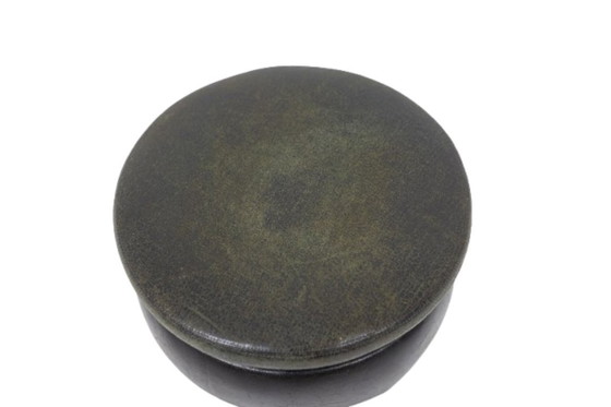 Image 1 of Sgabello basso cilindrico nero con base in acciaio. Anni '70