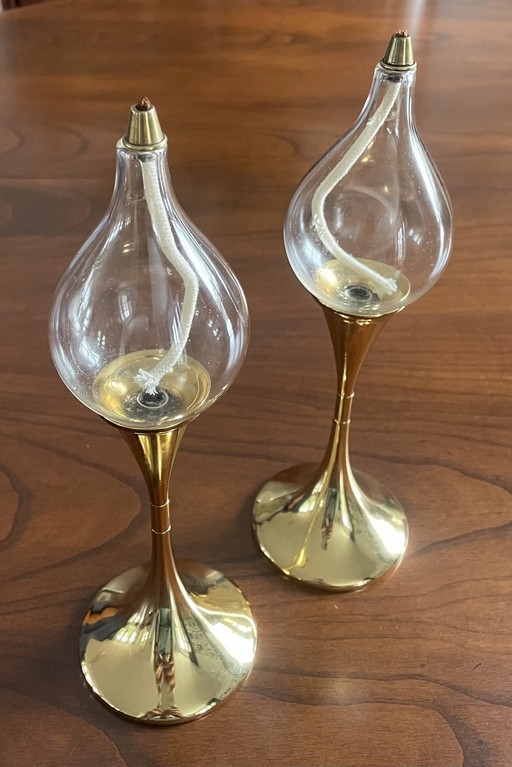 Lampade a olio in ottone di Freddie Andersen Germania, 1970, set di 2 candele "Clean Drops"