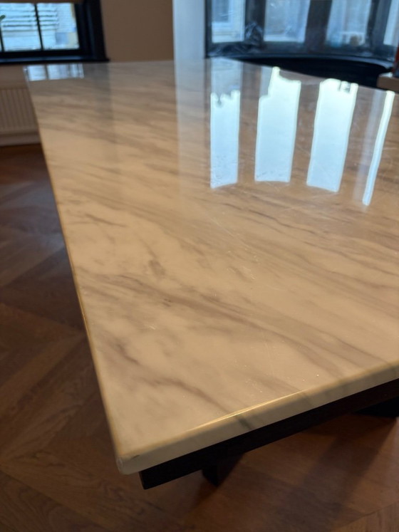 Image 1 of Provence dining table - Marble table top on black oak frame