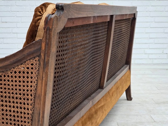 Image 1 of 1930-35s, Danish 3-seater sofa, furniture velour, furniture mesh, carved ash wood.