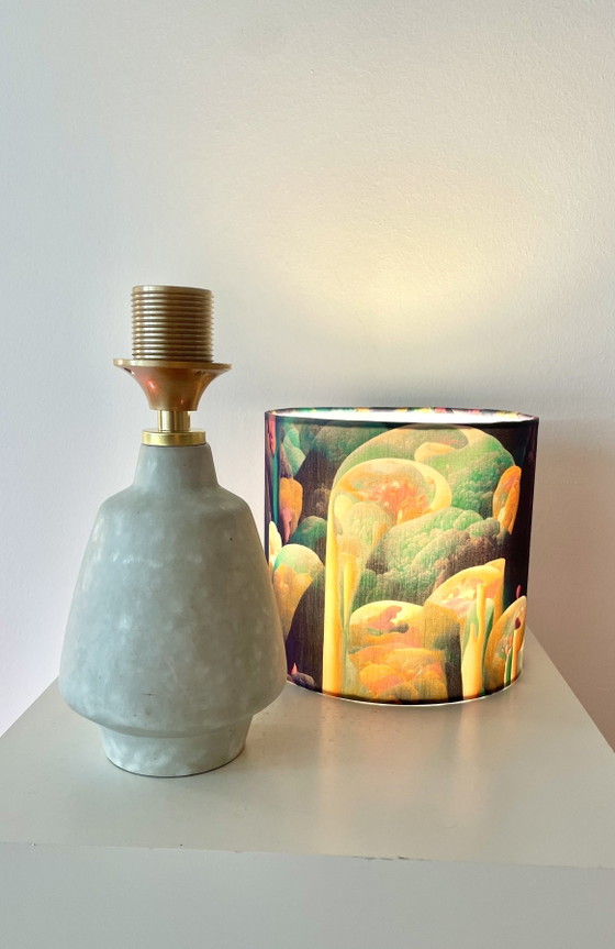Stylish Mid Century Table Lamp from original 70s Vase, West German Pottery, Brass, Ceramic, Multi Color (photo 6 of 14)