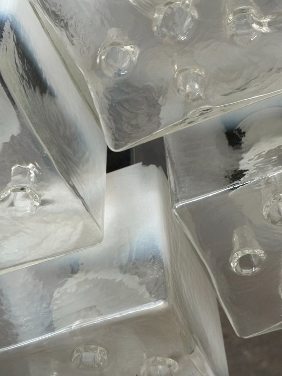 Image 1 of Mid-Century Brutalist Flush Mount by Gaetano Sciolari – Ice Glass – 1970s