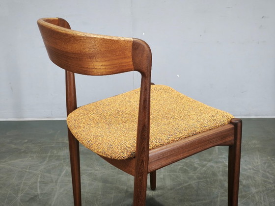Set of 4 Danish Modern Teak Dining Chairs, Newly Upholstered, 1960s, Wood, Textile, Brown, Mid Century Modern (photo 4 of 13)