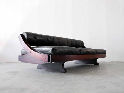 GIANNI SONGIA ZWART LEDEREN SLAAPBANK MODEL GS-195 VOOR SORMANI, ITALIE 1963