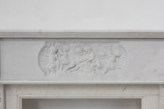 Image 1 of French Carrara Marble Fireplace with Adam and Eve Decoration