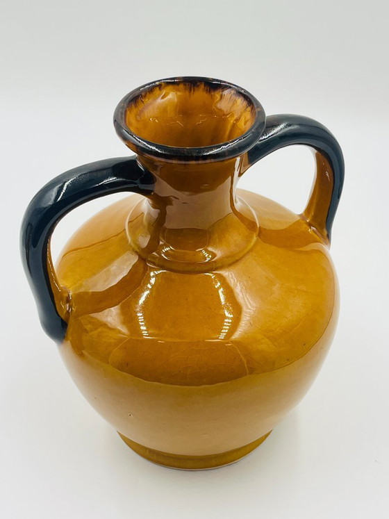 Image 1 of Pair of Vintage Coulobres Ochre Ceramic Vases