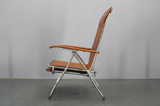 Image 1 of Sedia da salotto pieghevole italiana degli anni '70 con rivestimento in similpelle