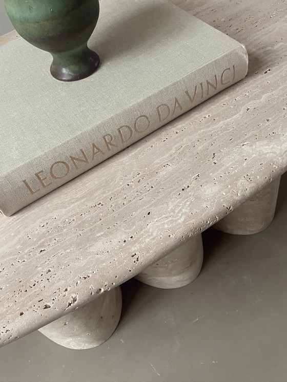 Image 1 of Oval travertine coffee table