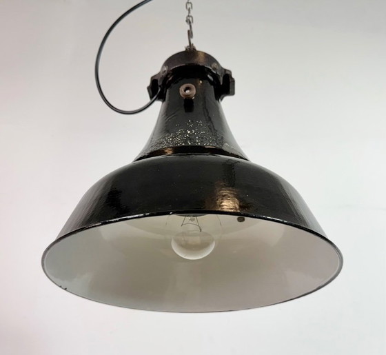 Image 1 of Industrial Black Enamel Bauhaus Pendant Lamp, 1930s