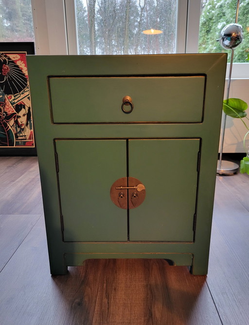 Chinese Nightstand In Turquoise.