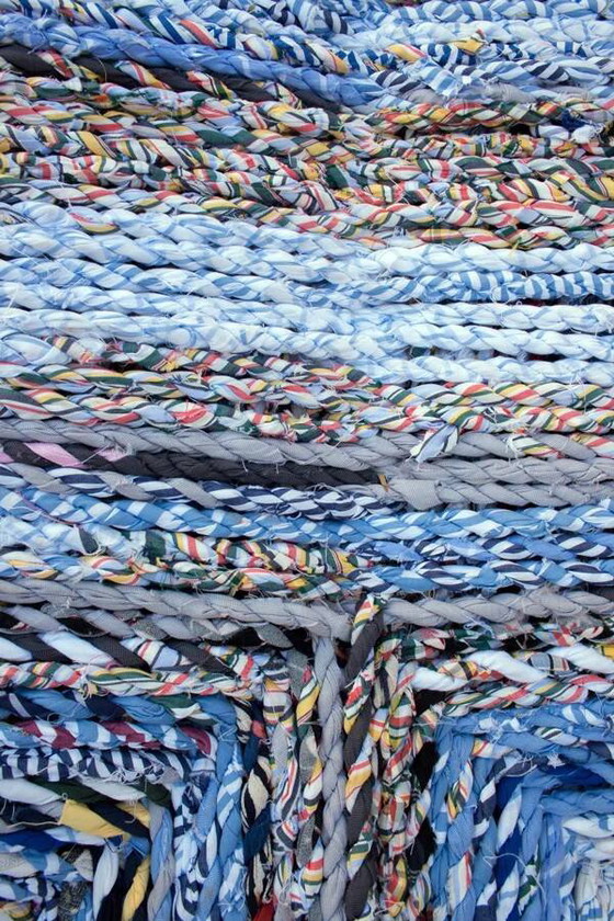 Blue woven and wood bench stool – Benches (photo 7 of 8)