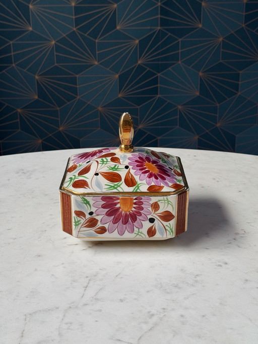 Boîte couverte Art Déco en céramique Boch Frères par Raymond Chevalier, Belgique, années 1930