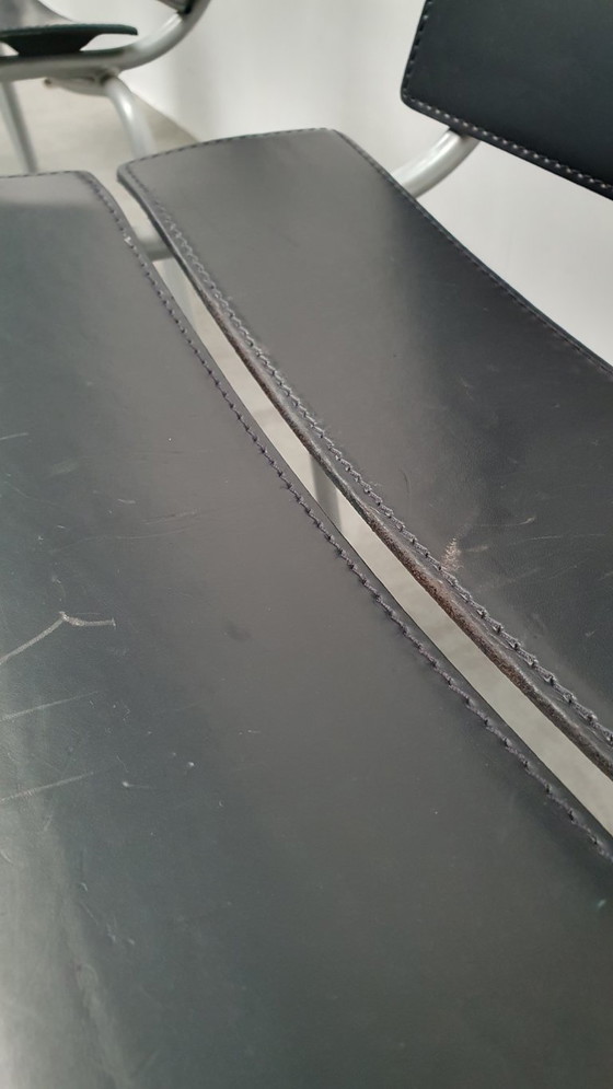 Image 1 of 4x Giancarlo Vegni Fasem Italia Stripe Zadelleer Vintage Stoelen Design