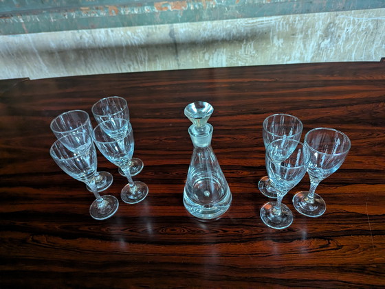 Image 1 of Vintage set of 7 wine glasses & 1 Krosno Bonny carafe