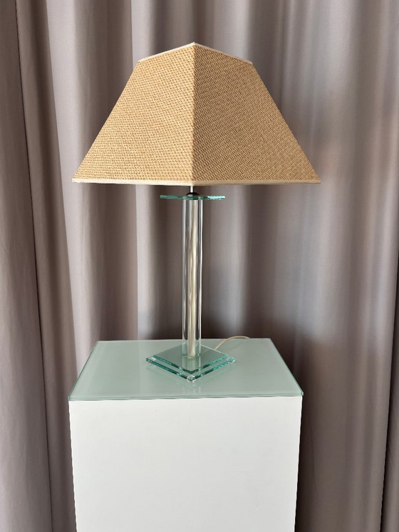 Vintage Hollywood Regency Acrylic Table Lamp With Original Woven Shade – Plastic (photo 10 of 14)