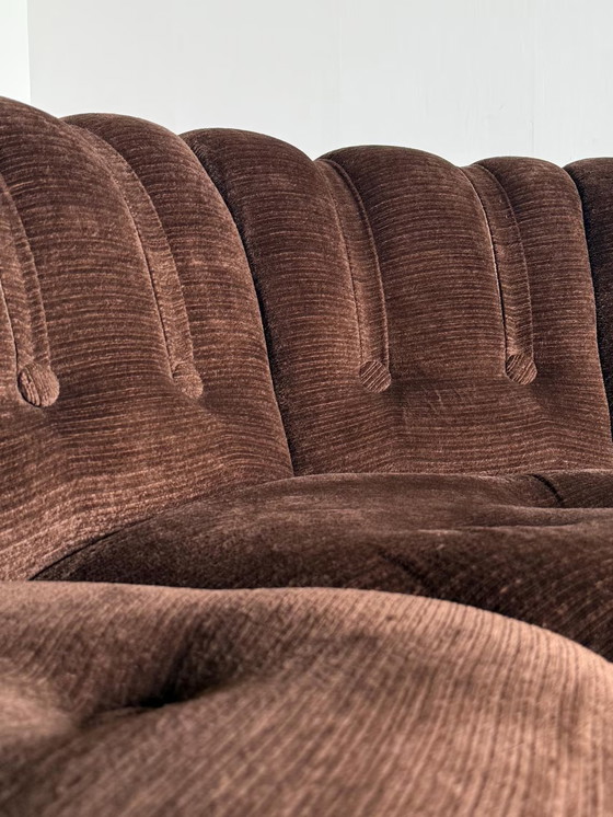 Image 1 of Mid-Century Cloud Sectional Sofa in Dark Brown Striped Fabric Upholstery and Chromed Steel, Italy 1970s