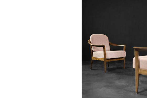 Image 1 of Mid-Century German Modern Elegante Kirschholz- und schmutzigrosa Stoffsessel von Wilhelm Knoll, 1970er Jahre, 2er-Set