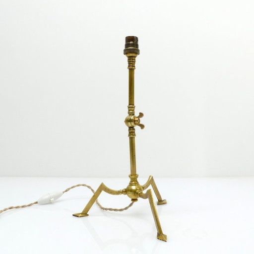 Articulated tripod lamp base in brass, Arts & Crafts style, in the style of W.A.S. Benson, circa 1900-1930