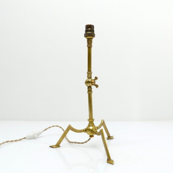 Image 1 of Articulated tripod lamp base in brass, Arts & Crafts style, in the style of W.A.S. Benson, circa 1900-1930