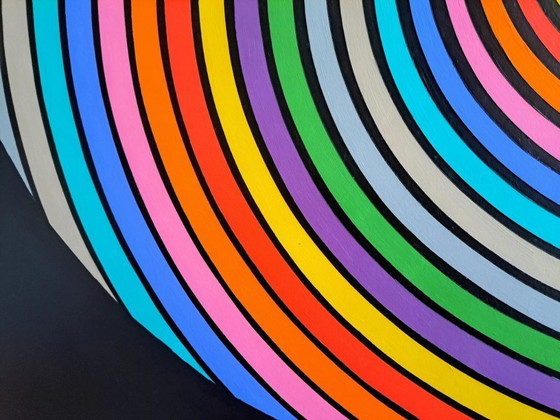 Image 1 of Quadro op-art "Jet Airplane" - opera d'arte geometrica colorata su MDF di Franklin van Dam (95x95 cm)