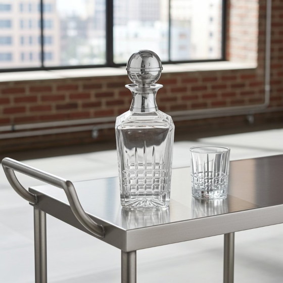 Image 1 of Decanter per whisky originale Masini Carlo Florence Crystal con tappo in argento - firmato.