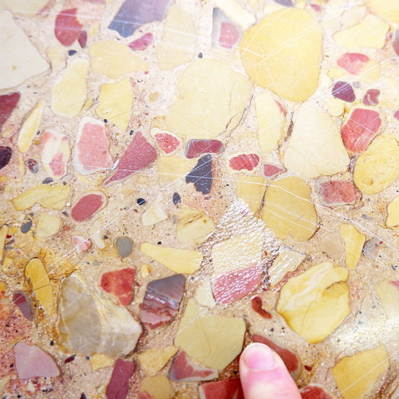 Image 1 of Round wooden coffee table with an Aleppo breccia marble top