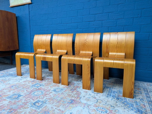 4x sedie vintage a listelli, Gijs Bakker per Castelijn, anni '70