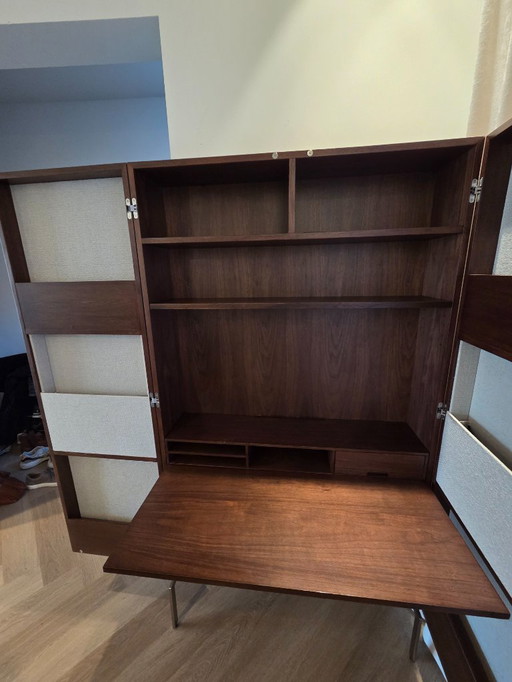 Bureau avec placage en noyer et tissu texturé