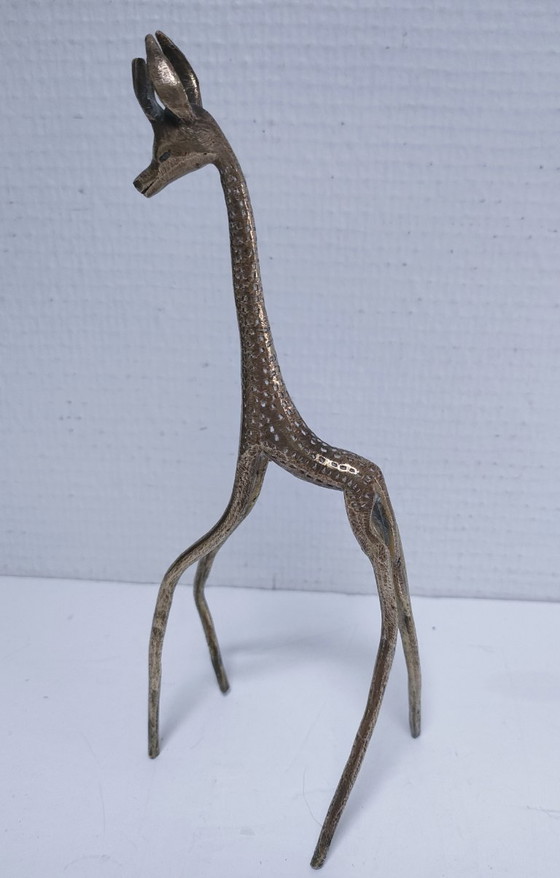 Image 1 of five gazelles antelopes giraffe vintage brass