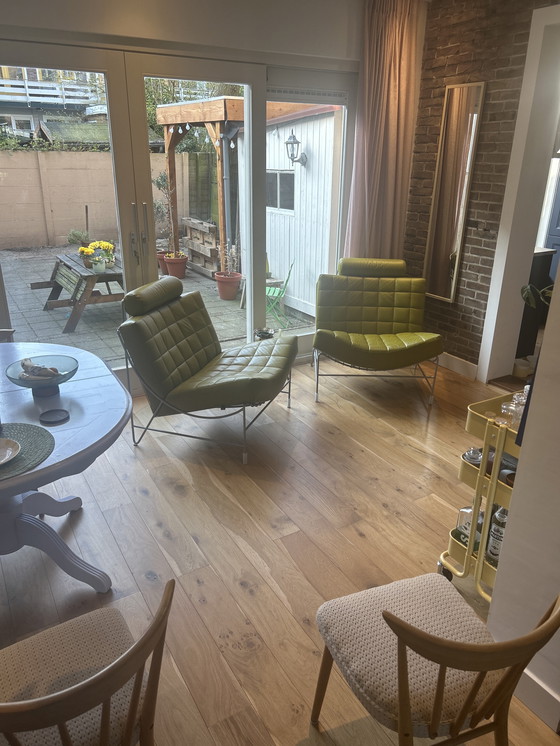 Image 1 of Design Leer Fauteauils Leolux model Volare. Pistache kleur, Frame Epoxy