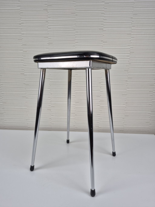 Vintage Brabantia stool. Square stool in chrome and black.