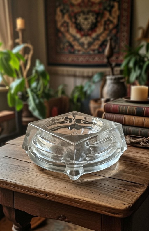 (W019) Magnifique vide-poche / bol en cristal de Bohême – Cristal au plomb soufflé moulé avec signature « Šípek »