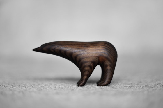 Image 1 of Vintage Mid-Century Danish Modern Dark Wood Sculpture Arctic Polar Bear Figurine, 1960s