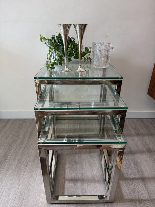 Mid Century Modern Mimi Set Chrome Verre Tables d'appoint