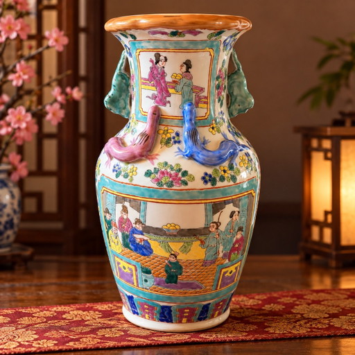 Bellissimo Vaso cinese Famille Rose alto 36cm