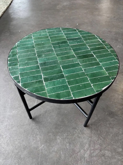 Mesa de centro Zellige verde marroquí hecha a mano – Interior y exterior – 60 cm