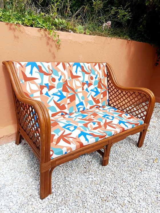 Vintage rotanbank uit de jaren 70 – 2 zitsbanken, Rattan (photo 4 of 11)