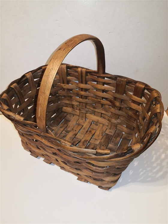 Image 1 of Zeldzame antieke retro vintage houten mand / 20e eeuw