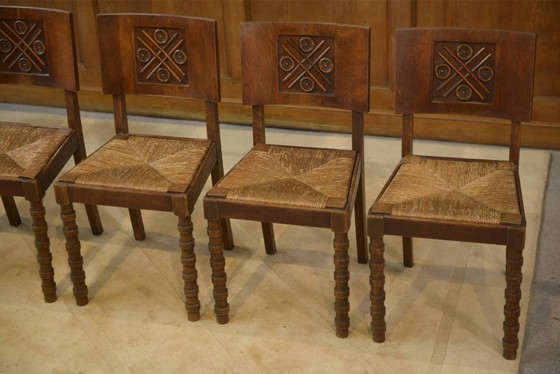 Set of 6 Charles Dudouyt chairs in oak from the 1950s., Dining chairs, Brown, Vintage (photo 12 of 13)