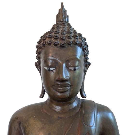 Museum-Quality Lan Xang Masterpiece – Fire-Gilded Bronze with Inlaid Ivory – 46 cm – Sculpture, Gold (photo 9 of 10)